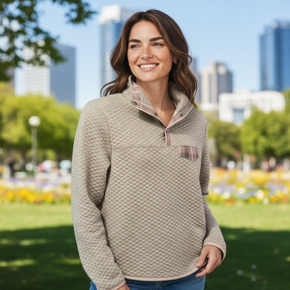 None Tops - Plaid Trimmed Top. Size Small